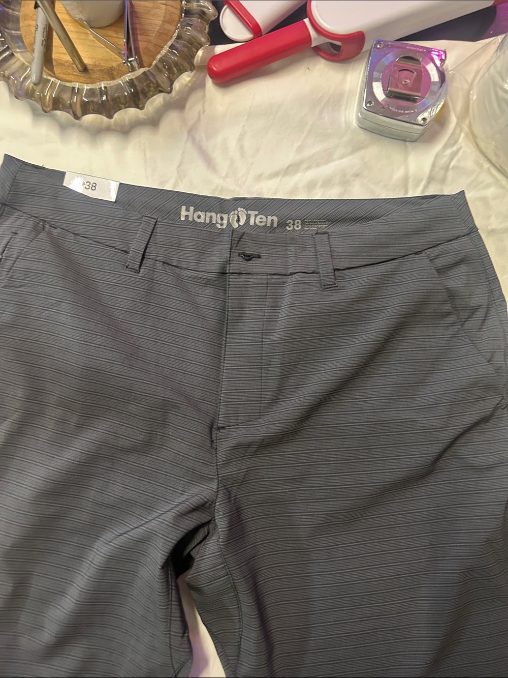 Hang Ten Men's Gray Subtle-Striped Flat Front Shorts